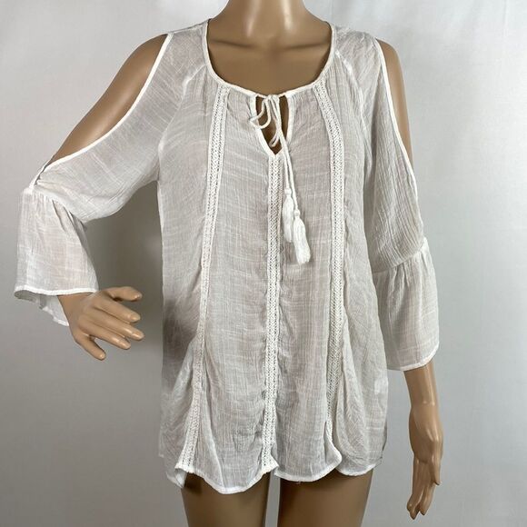 Spense white cold shoulder bell sleeves top size M - Picture 1 of 9